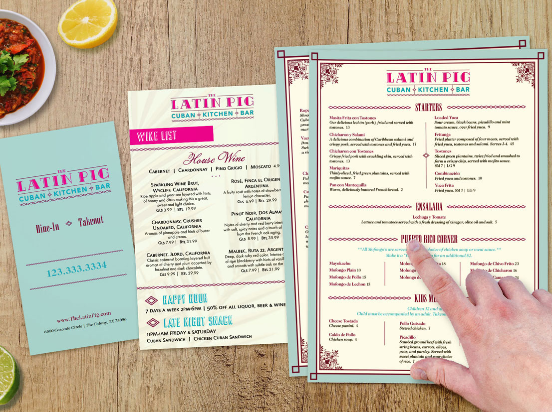 Graphic Design for dine-in and specialty menus